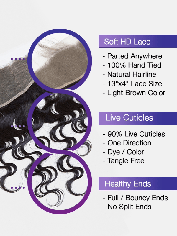Brooklyn Hair 13x4 Transparent Lace Frontal – Body Wave 100% Unprocessed Virgin Hair