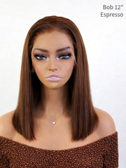 Deep Brown Color Pop Wig! 13x4 HD Lace Front Straight Bob 12" Espresso