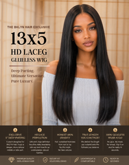 Silky Straight 13x5 HD Lace Frontal Glueless Wig 24" 180% Density