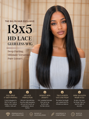 Silky Straight 13x5 HD Lace Frontal Glueless Wig 24" 180% Density