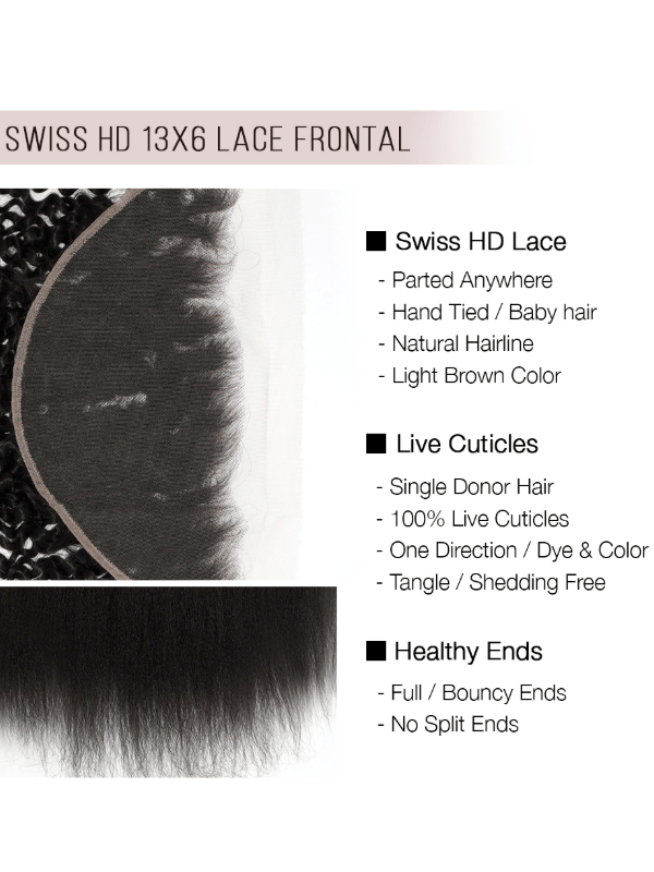 Brooklyn Hair 13x6 HD Lace Frontal – Kinky Straight True Swiss HD 100% Remy Human Hair 14" / Kinky Straight / Swiss HD Lace