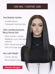 13x6 Lace Front Wig Silky Straight 100% Human Hair 16-18"