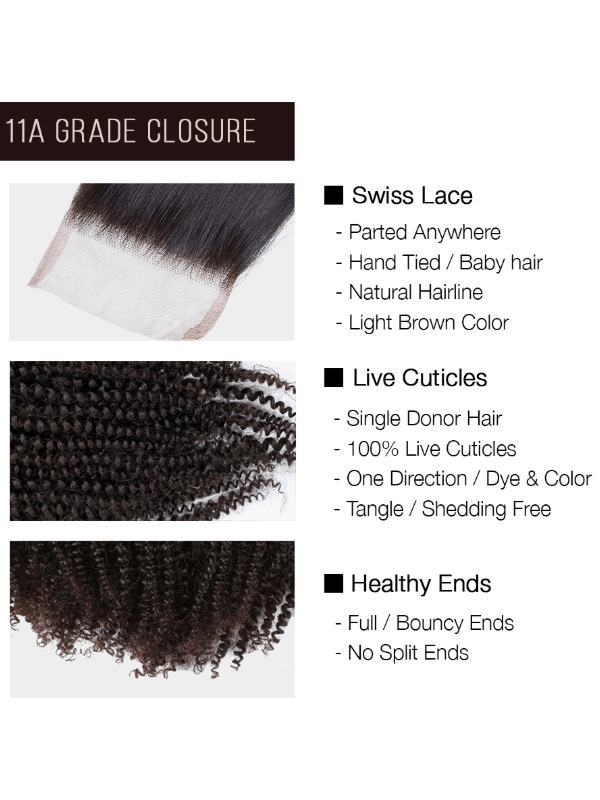 Brooklyn Hair 4x4 HD Lace Closure – Afro Kinky Curl True Swiss HD 100% Remy Human Hair 14" / Natural Black / Swiss HD