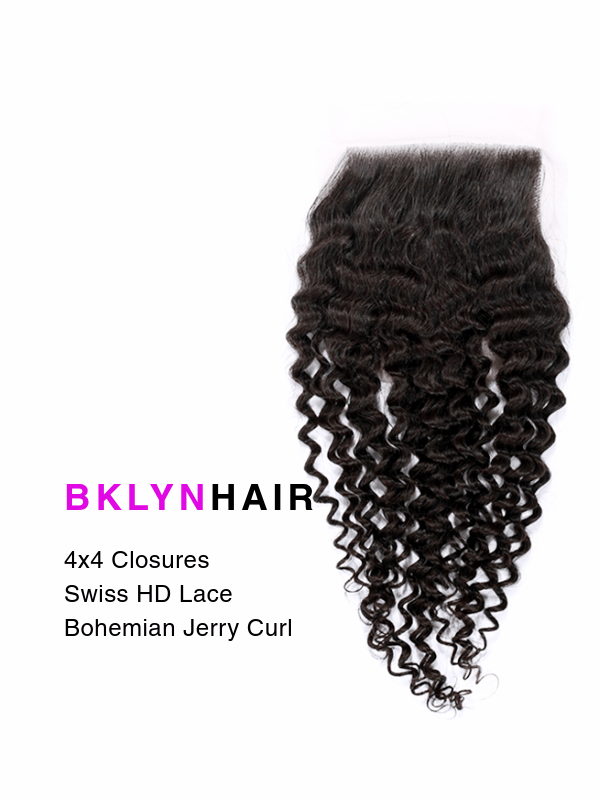 Brooklyn Hair 4x4 HD Lace Closure – Bohemian Jerry Curl True Swiss HD 100% Remy Human Hair 14" / Natural Black / Free
