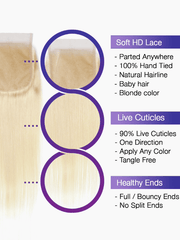 Brooklyn Hair 4x4 Transparent Lace Closure – #613 Platinum Blonde Straight 100% Remy Human Hair