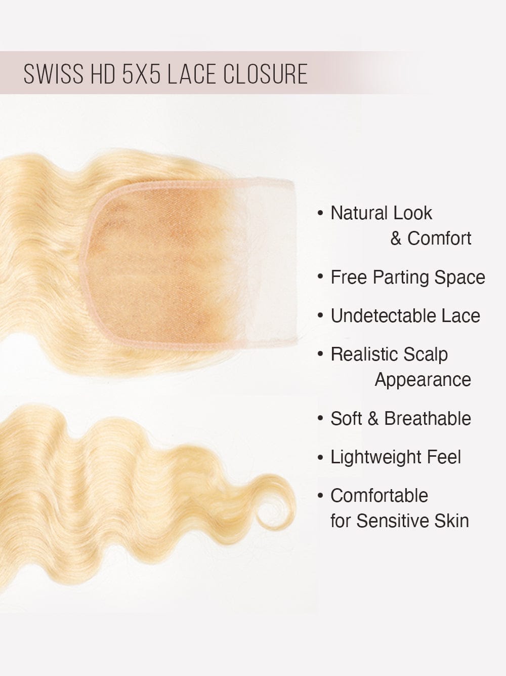 Brooklyn Hair 5x5 HD Lace Closure – Body Wave Platinum Blonde #613 True Swiss HD 100% Remy