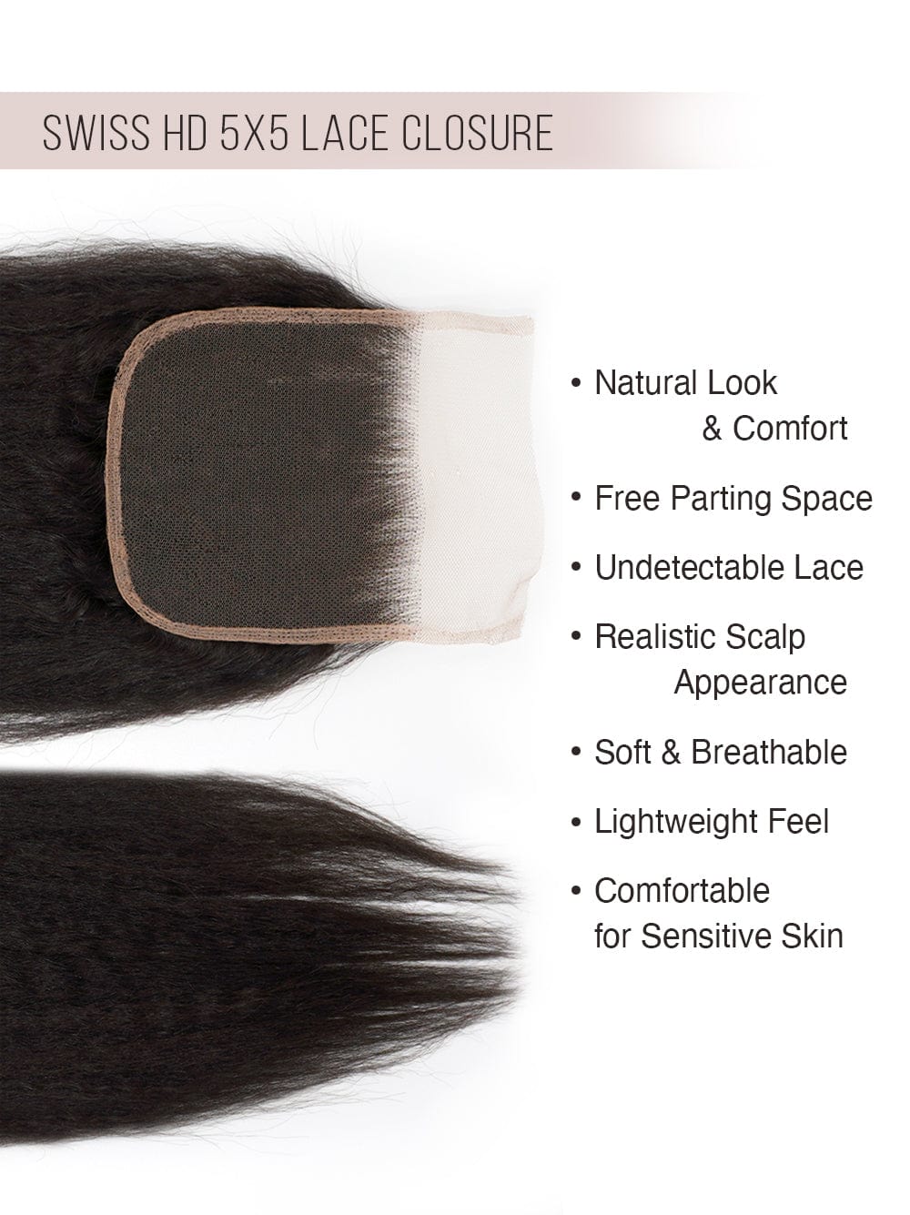 Brooklyn Hair 5x5 HD Lace Closure – Kinky Straight True Swiss HD 100% Remy Human Hair 14-16" / Kinky Straight / Swiss HD Lace