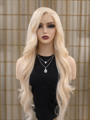 Long Straight #613 Glueless Wig Smaller Knots 5x5 Swiss HD Pre-Cut Lace 24-26" Platinum Blonde