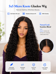 Black Deep Wave 5x5 Swiss HD Lace Glueless Wig Invisible Knots