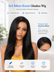 Silky Straight Glueless Wig 5x5 HD Lace Invisible Knots 180% Density