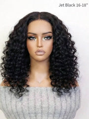 Jet Black Deep Wave 5x5 Swiss HD Lace Glueless Wig Invisible Knots