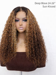 Blonde Highlights Deep Wave Glueless Wig Invisible Knots 5x5 Swiss HD Pre-Cut Lace