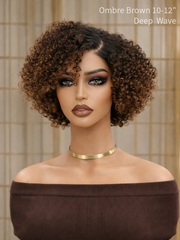 Wear N Go Deep Wave Ombre Brown 5x5 HD Pre-Cut Lace Glueless Bob Style Wig 10-12"
