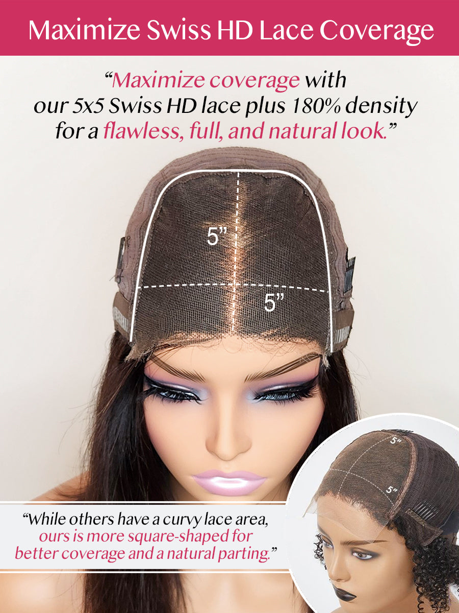 [Weekly Special] 180% Density 5x5 HD Lace Glueless Wig Bob Straight $99.99