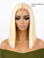#613 Blunt Cut 5x5 Swiss HD Lace Glueless Wig Bob 12" Platinum Blonde