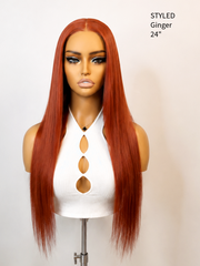 Ginger Color Silky Straight Glueless Wig 5x5 HD Lace 24-26" 180% Density