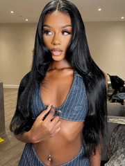 Fuller Hair Extra Long Straight 30" Ready to Wear Glueless Wig Invisible Knots 5x5 Swiss HD Pre-Cut Lace Natural Black