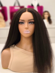 Kinky Straight Glueless Wig Invisible Small Knots 5x5 Swiss HD Lace Pre-Plucked 180% Density
