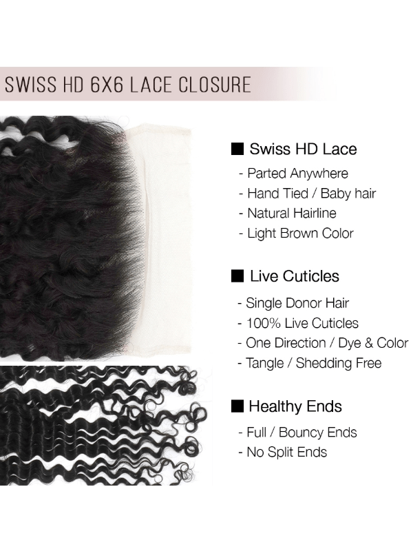 Brooklyn Hair 6x6 HD Lace Closure – Caribbean Deep Wave True Swiss HD 100% Remy Human Hair