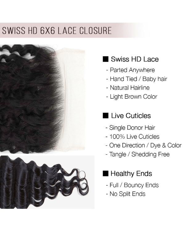 Brooklyn Hair 6x6 HD Lace Closure – Loose Wave True Swiss HD 100% Remy Human Hair
