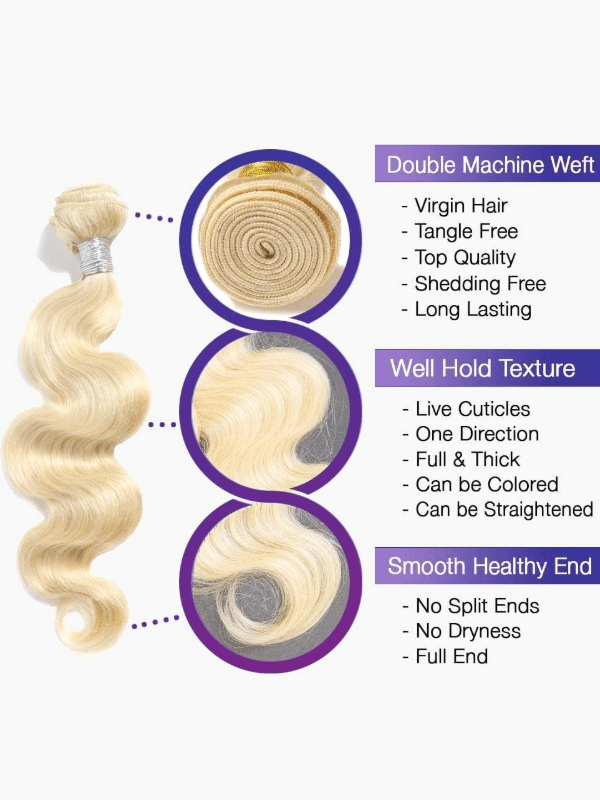 Brooklyn Hair 9A #613 Body Wave Platinum Blonde Bundles – Waves of Blonde Series