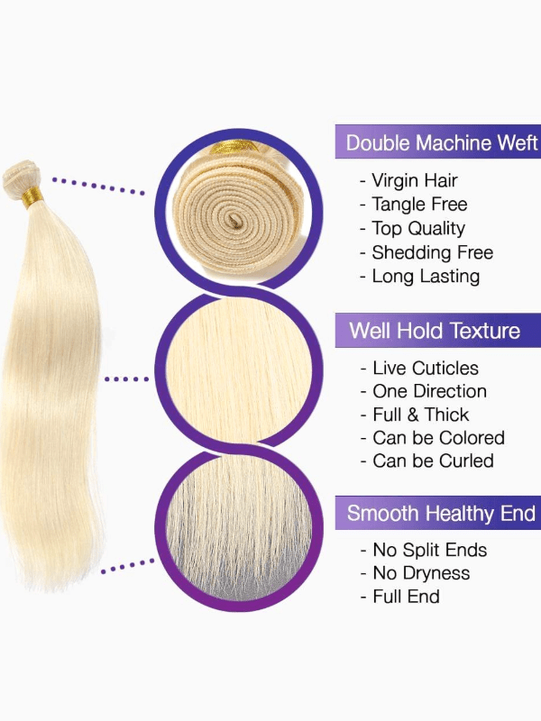 Brooklyn Hair 9A #613 Silky Straight Platinum Blonde Bundles – High Shine Blonde Series