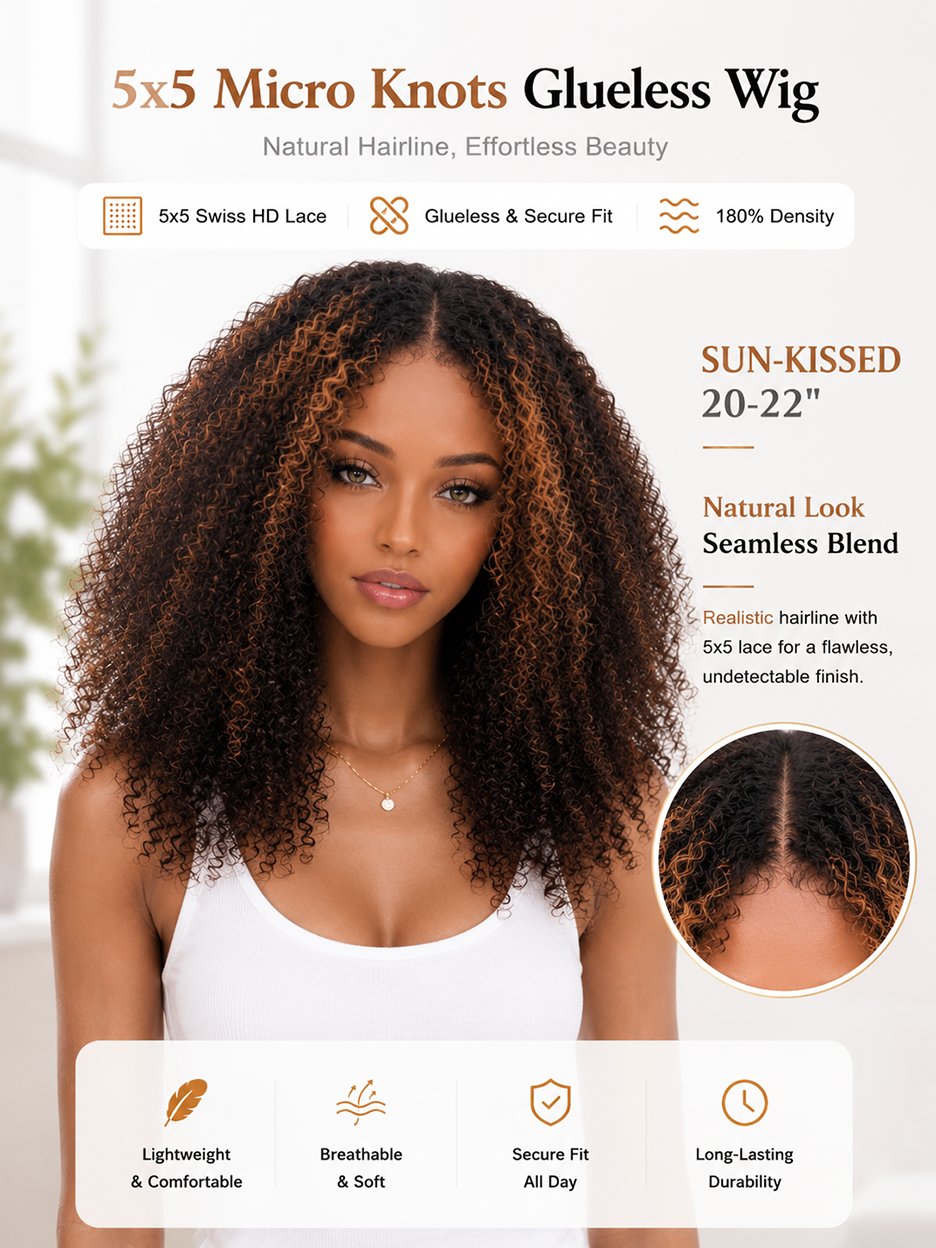 BKLYN HAIR Sun-Kissed afro kinky curly 5x5 Swiss HD pre-cut lace glueless wig