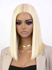 #613 Blunt Cut 5x5 Swiss HD Lace Glueless Wig Bob 12" Platinum Blonde