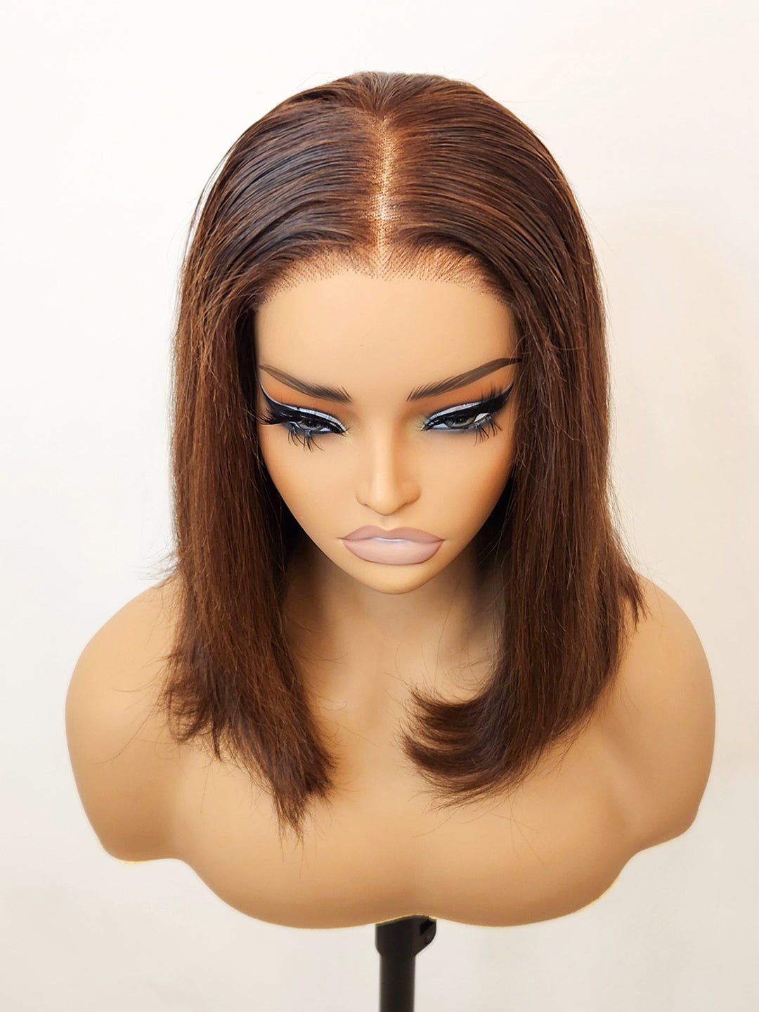 Espresso Bob Glueless Wig Invisible Small Knots 5x5 Swiss HD Pre-Cut Lace Blunt Cut