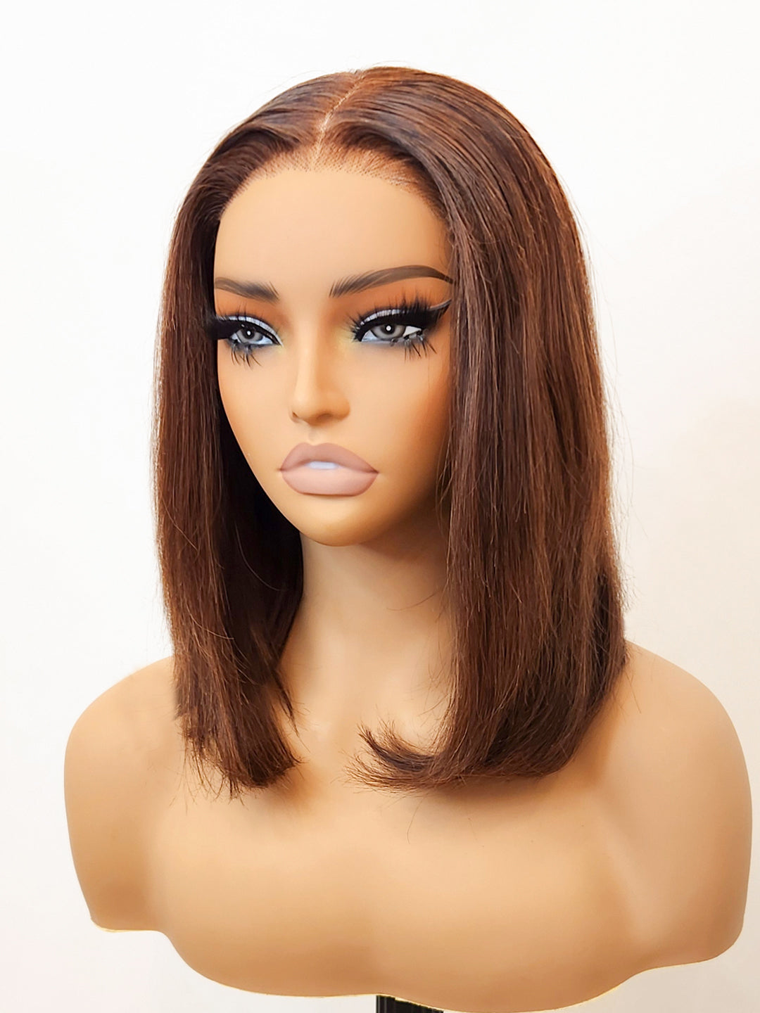 Brown Short Bob Glueless Wig Invisible Small Knots 5x5 Swiss HD Pre-Cut Lace Blunt Cut Espresso