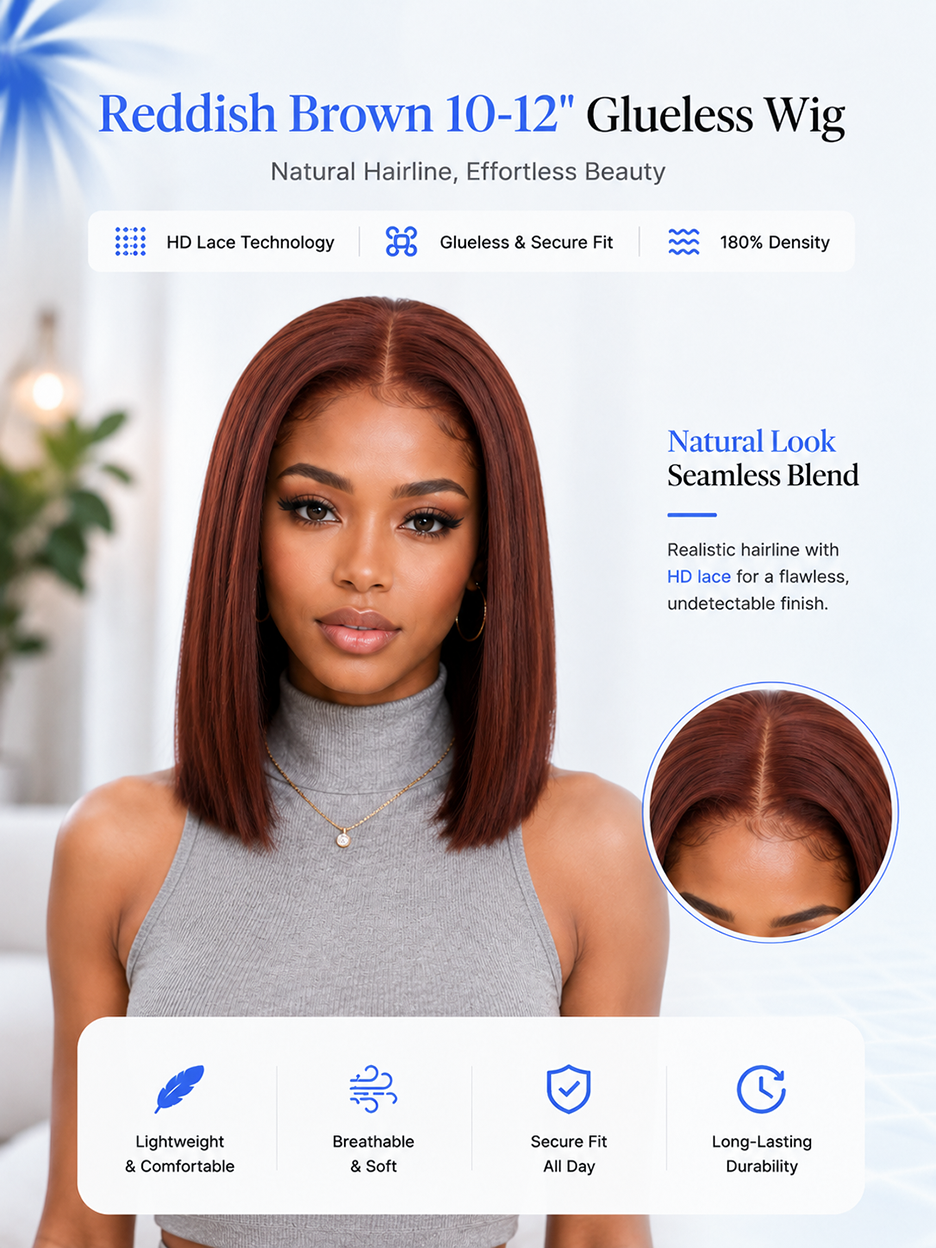 BKLYN HAIR reddish brown blunt cut 5x5 Swiss HD pre-cut lace glueless bob wig