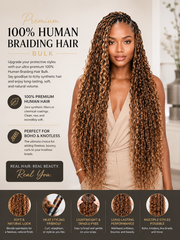 Premium 100% Human Braiding Hair Bulk - Caribbean Deep Wave Sun-Kissed