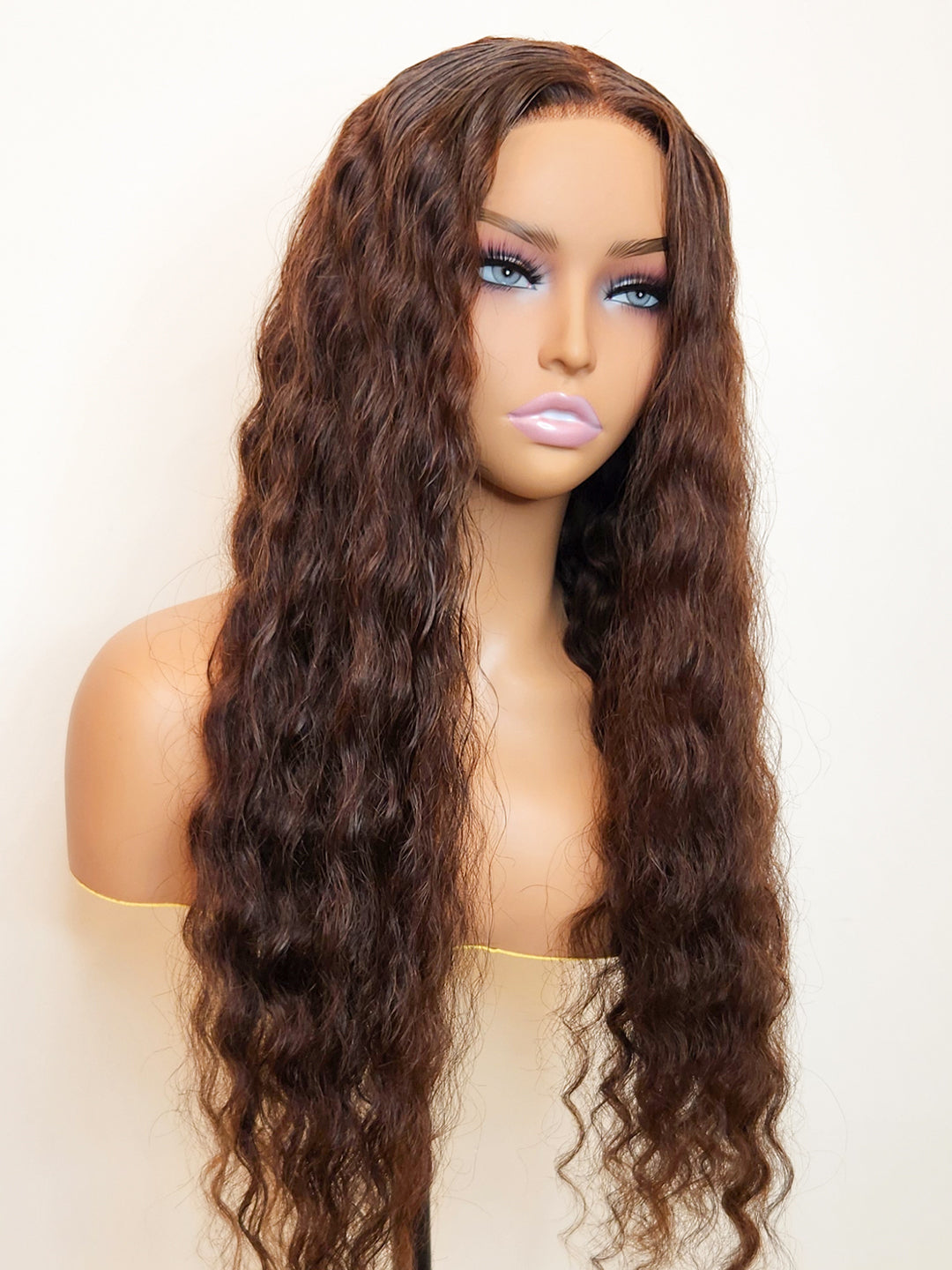 Brown Water Wave Style Ready to Wear Glueless Deep Wave Wig Invisible Knots 5x5 Swiss HD Pre-Cut Lace Espresso