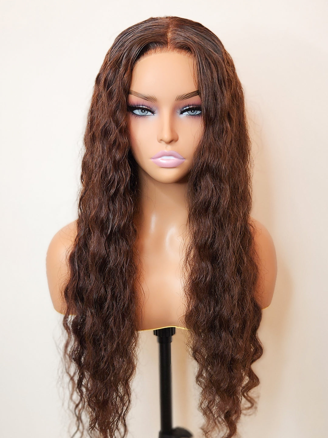 Brown Water Wave Style Ready to Wear Glueless Deep Wave Wig Invisible Knots 5x5 Swiss HD Pre-Cut Lace Espresso