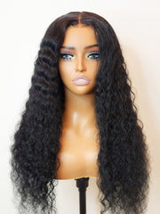 Water Wave Style 5x5 Glueless Wig Swiss HD Deep Wave Invisible Knots Jet Black