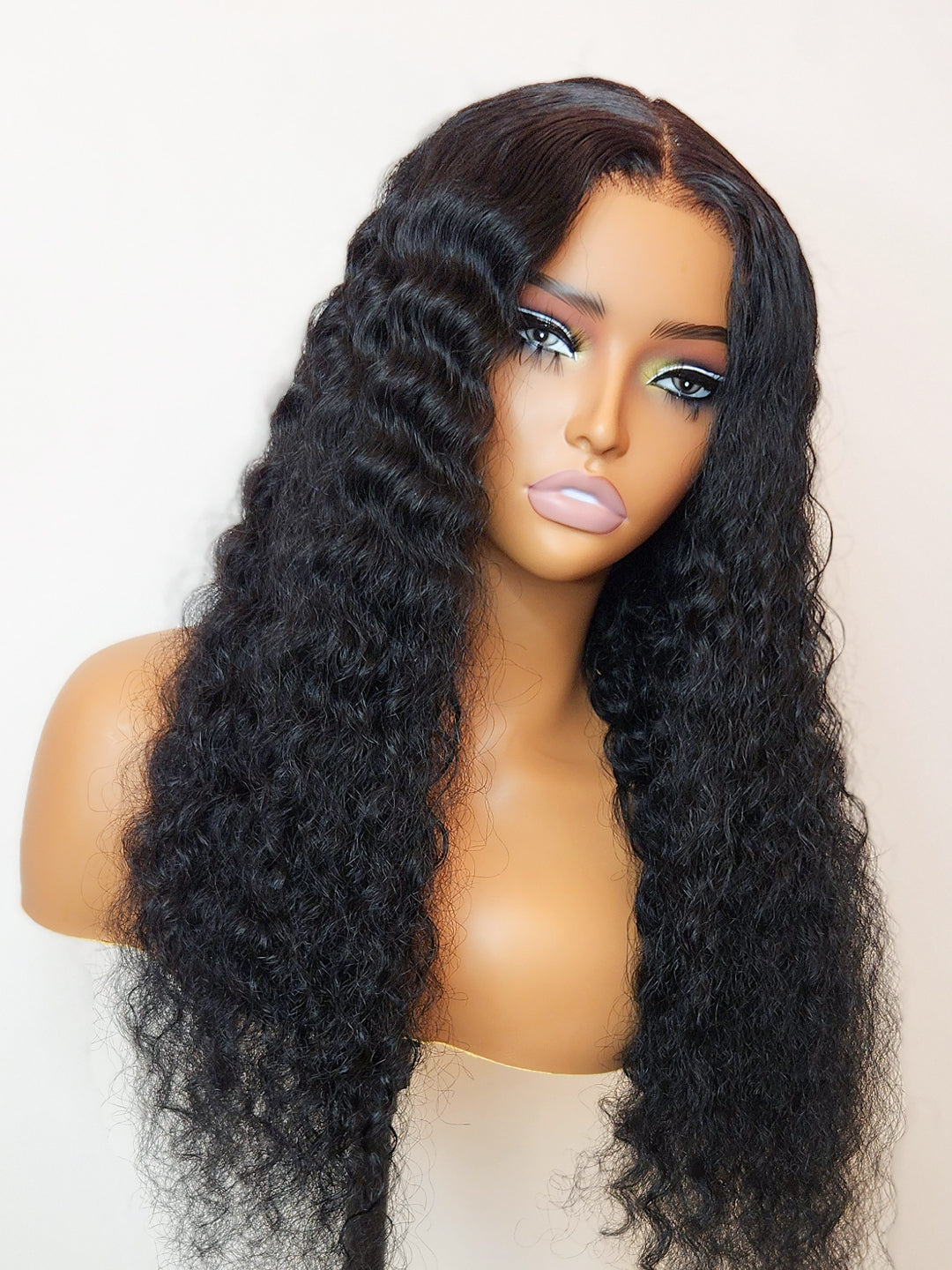 Water Wave Style 5x5 Glueless Wig Swiss HD Deep Wave Invisible Knots Jet Black