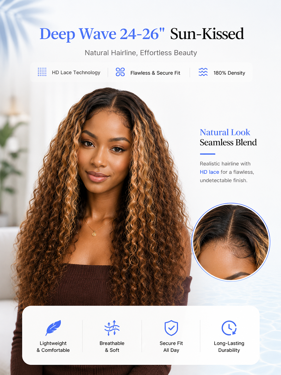 BKLYN HAIR Sun-Kissed deep wave 24 to 26 inch 5x5 Swiss HD pre-cut lace glueless wig