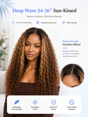 Blonde Highlights Deep Wave Glueless Wig Invisible Knots 5x5 Swiss HD Pre-Cut Lace