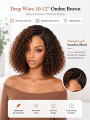 Wear N Go Deep Wave Ombre Brown 5x5 HD Pre-Cut Lace Glueless Bob Style Wig 10-12"