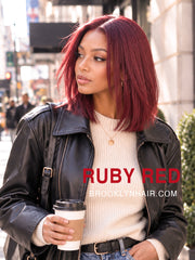 Ruby Red Bob Glueless Wig Invisible Knots Silky Straight 10-12"