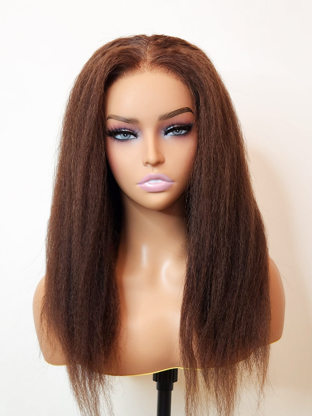 Kinky Straight Glueless Wig Invisible Small Knots 5x5 Swiss HD Pre-Cut Lace 16-18" 180% Density Espresso