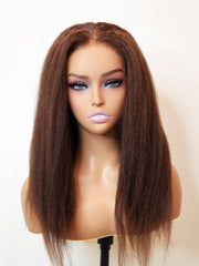 Kinky Straight Glueless Wig Invisible Small Knots 5x5 Swiss HD Pre-Cut Lace 16-18" 180% Density Espresso