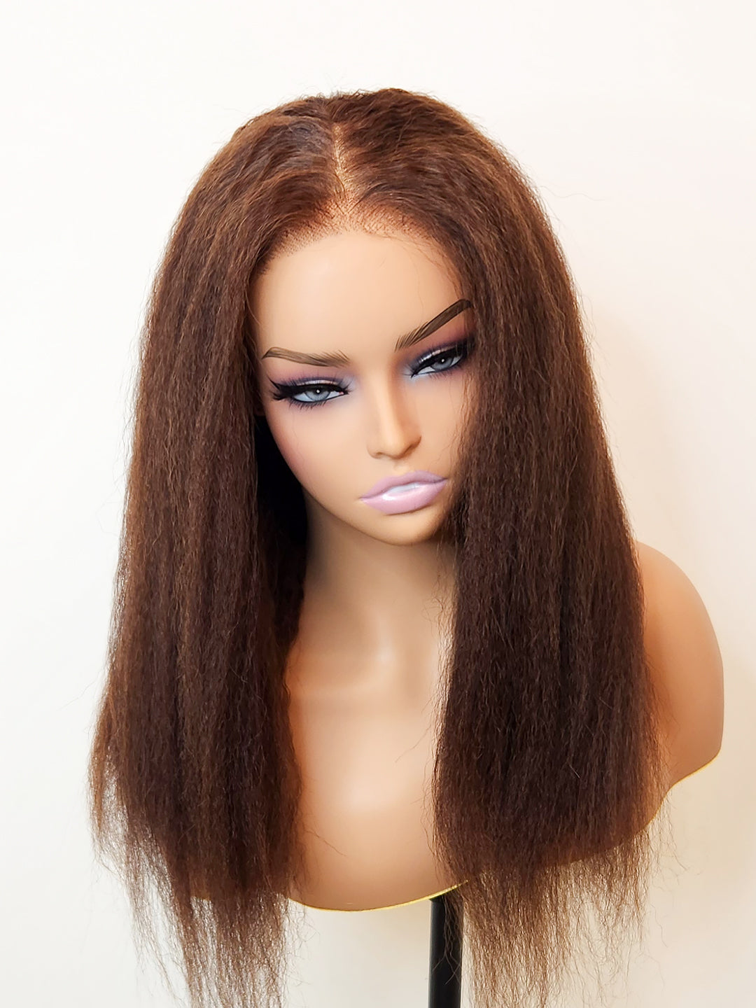 Kinky Straight Glueless Wig Invisible Small Knots 5x5 Swiss HD Pre-Cut Lace 16-18" 180% Density Espresso