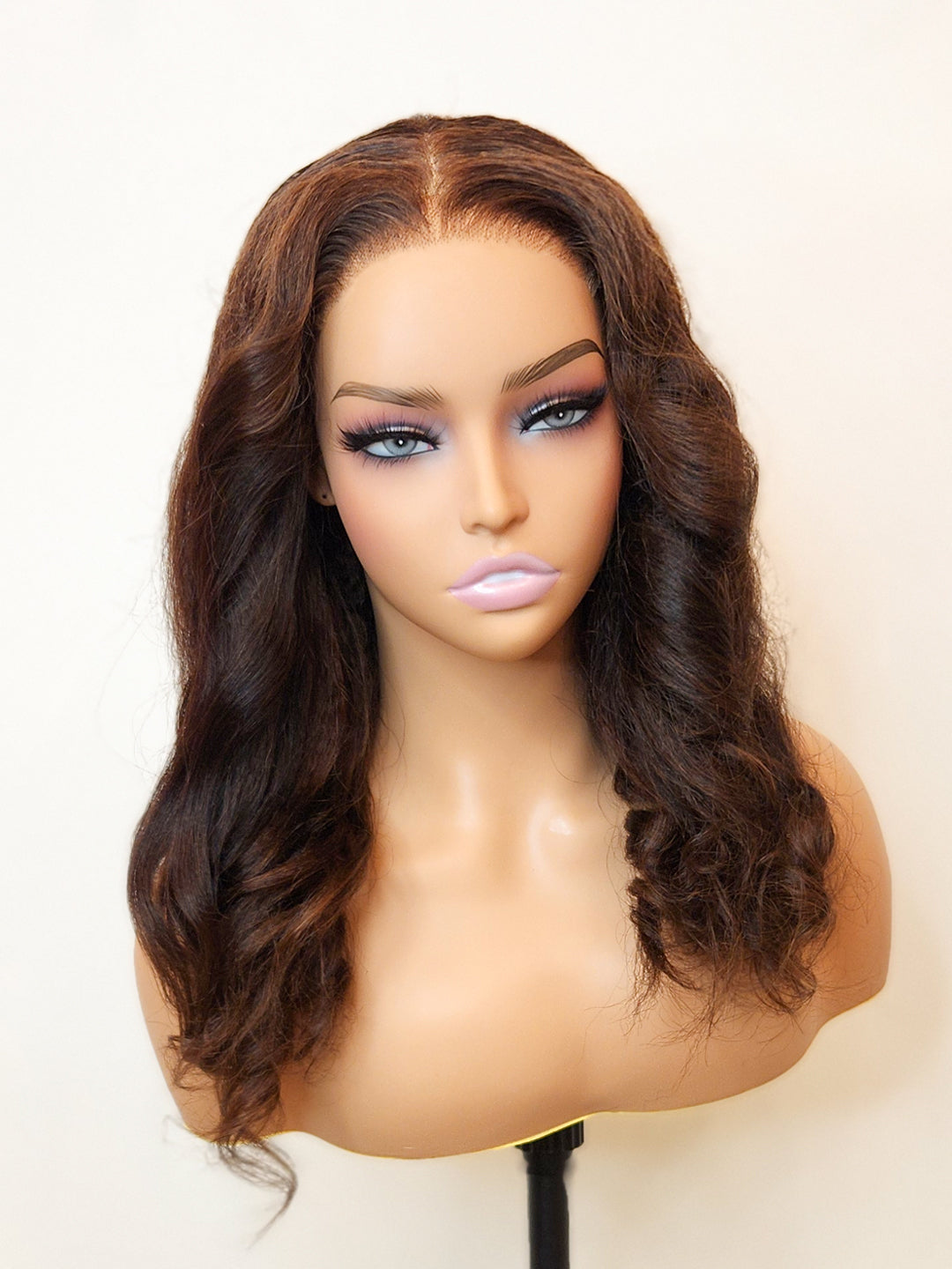 Kinky Straight Espresso Brown Glueless Wig Invisible Small Knots 5x5 Swiss HD Pre-Cut Lace 16-18" 180% Density