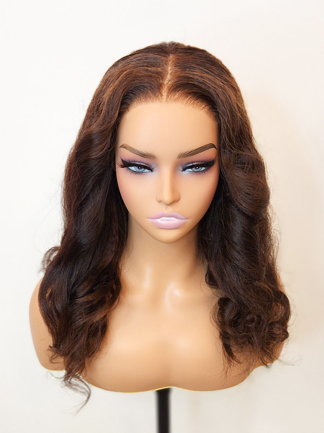 Kinky Straight Espresso Brown Glueless Wig Invisible Small Knots 5x5 Swiss HD Pre-Cut Lace 16-18" 180% Density