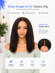 Kinky Straight Glueless Wig Invisible 5x5 Swiss HD Lace 180% Density