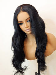 Jet Black Natural Loose Body Wave Glueless Wig Small Knots 5x5 Swiss HD Pre-Cut Lace