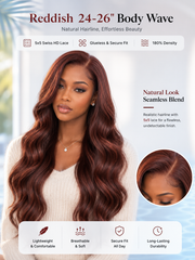 Ruby Red, Ginger, Reddish Brown Loose Body Wave Glueless Wig 5x5 HD Lace