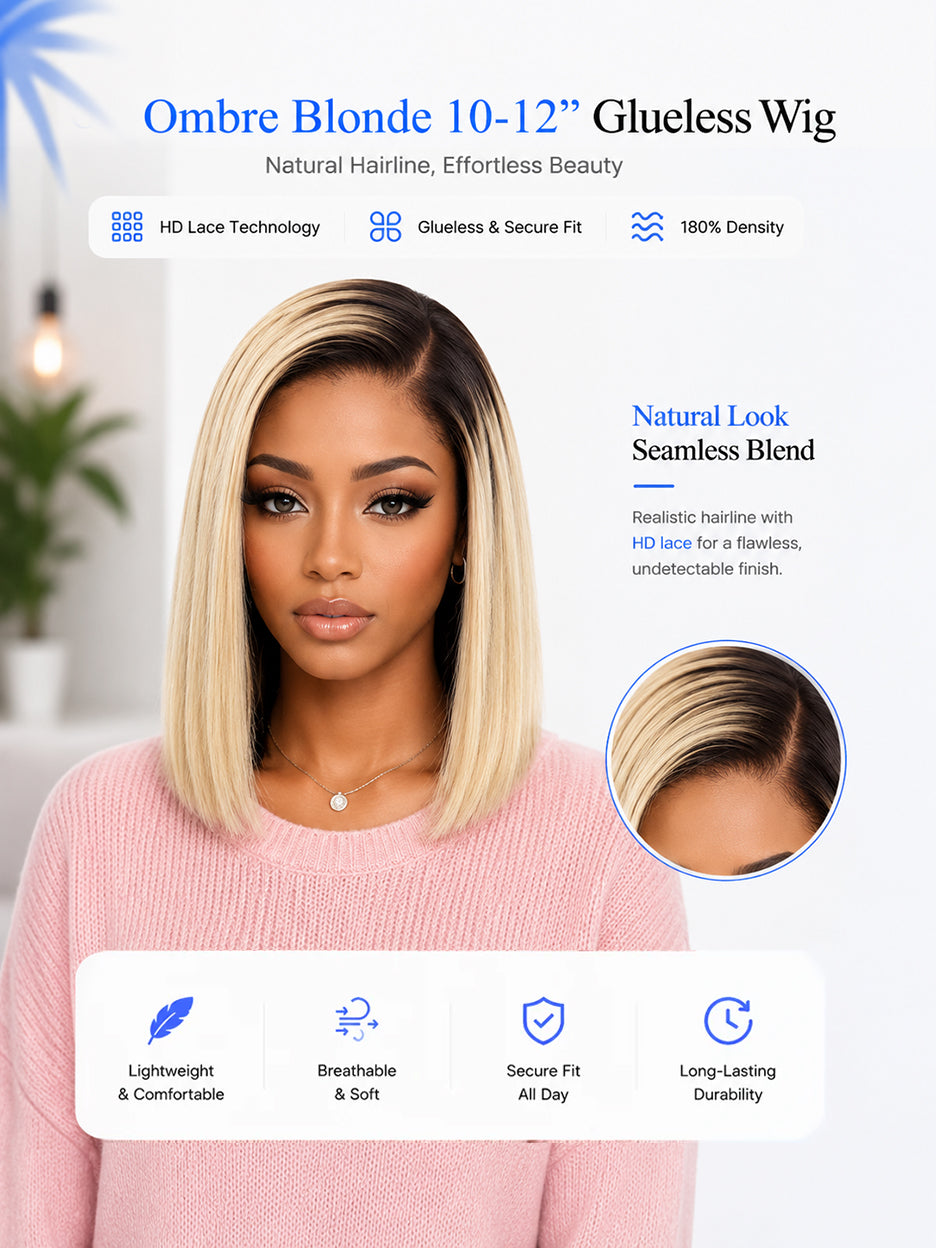 BKLYN HAIR ombre ash blonde 5x5 HD pre-cut lace glueless bob wig