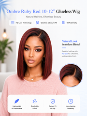 Ombre Ruby Red 5x5 HD Pre-Cut Lace Glueless Bob Style Wig 10-12"
